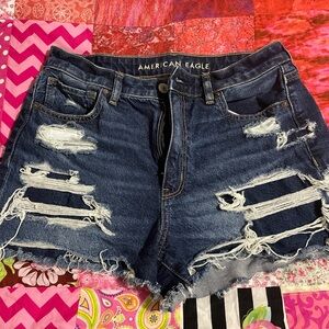 American Eagle Outfitters Women's Ripped Jean Shorts - Dark Blue size 8